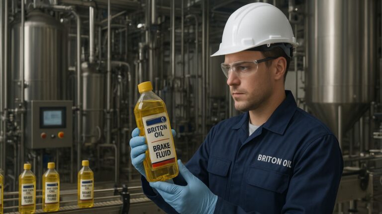 Premium brake fluid in Dubai UAE by Briton Oil, ensuring safe braking performance and corrosion protection for all vehicles.